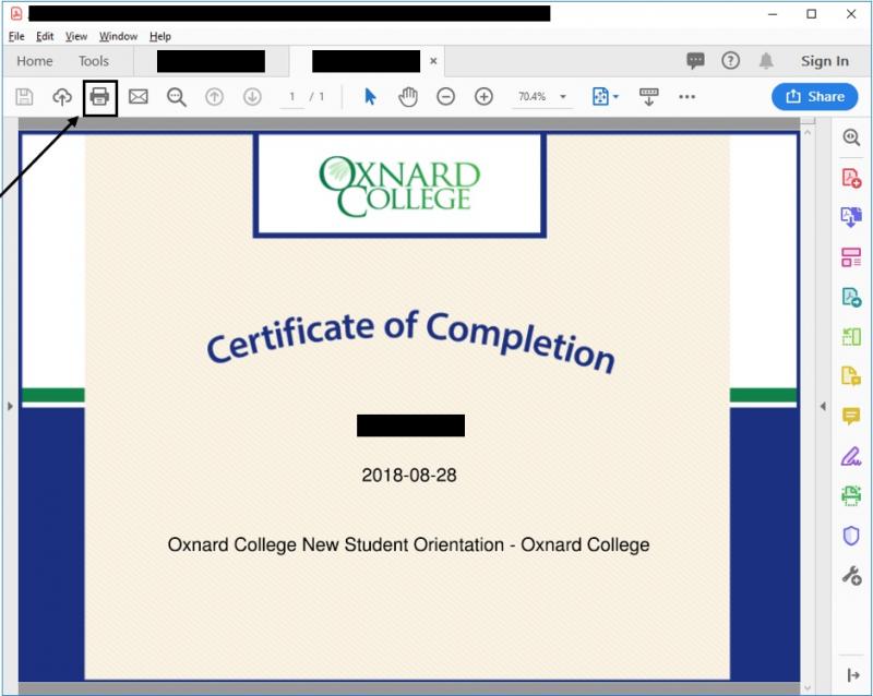 Exakmple of Certificate Completed by Student