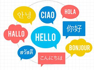 several talk bubbles with the word "hello" in different languages