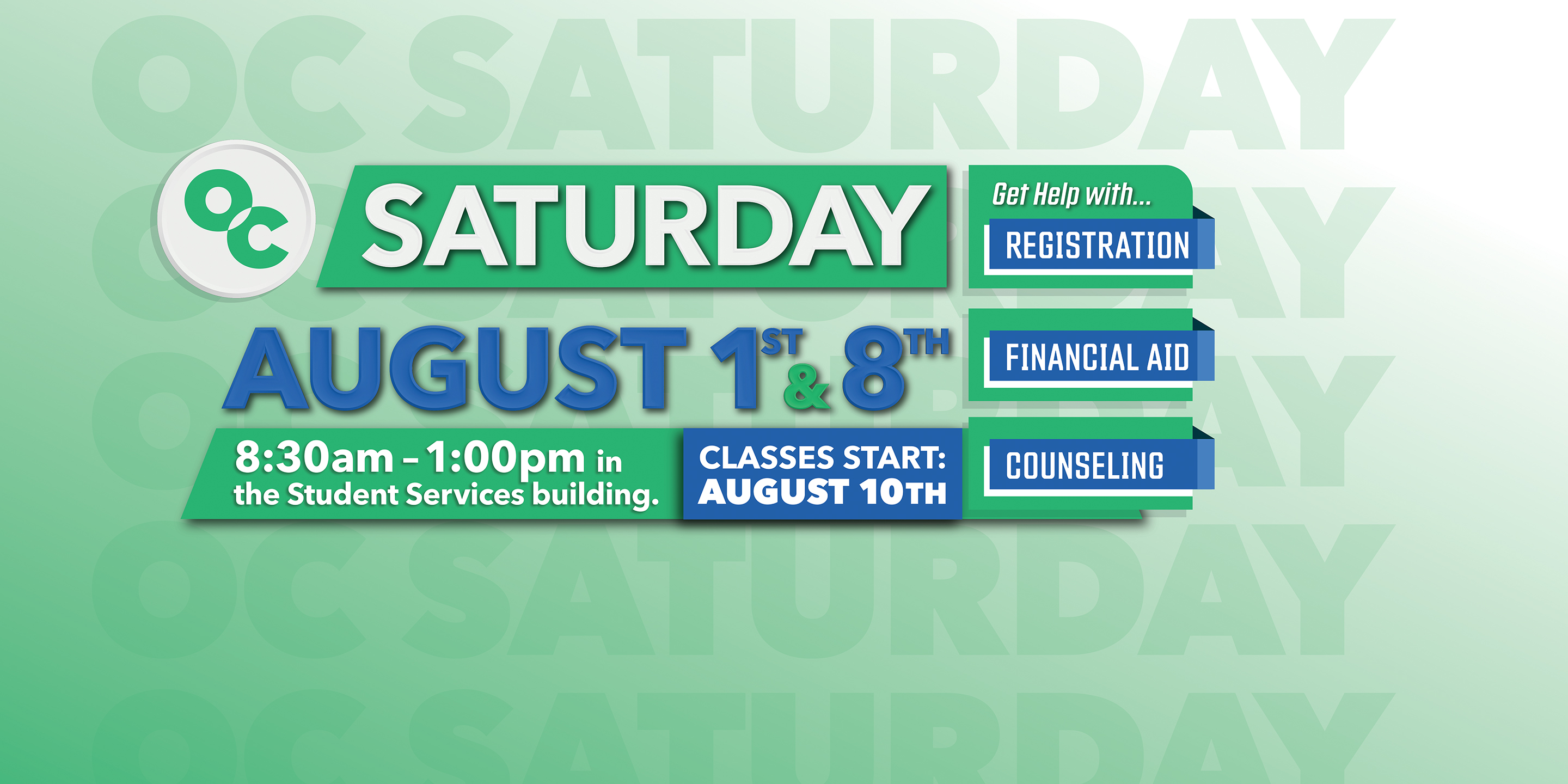 OC Saturday August 1st & 8th from 8:30am - 1pm.