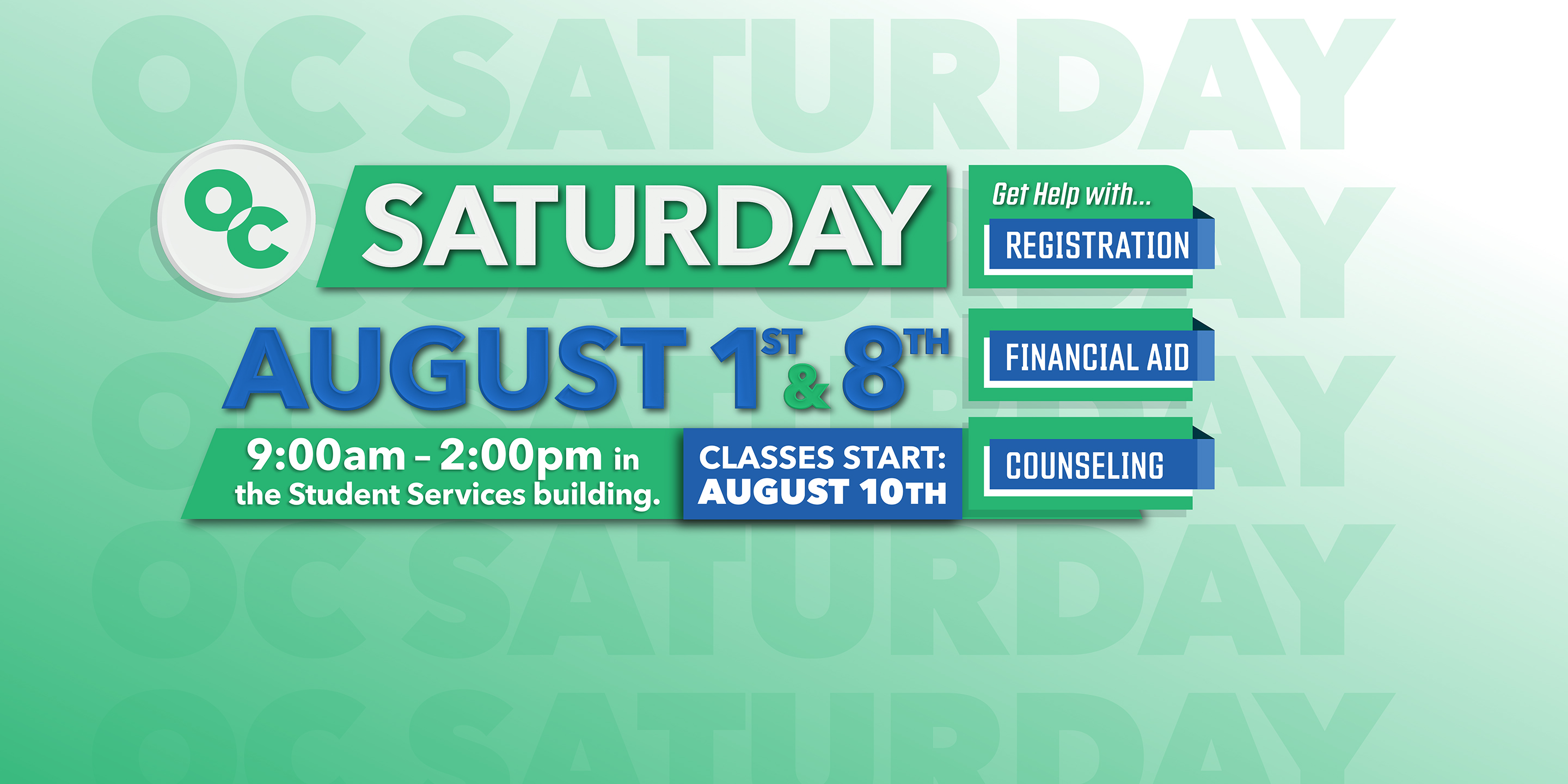OC Saturday August 1st & 8th from 9am - 2pm.