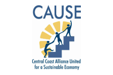 Central Coast Alliance United for a Sustainable Economy logo in blue font with yellow background