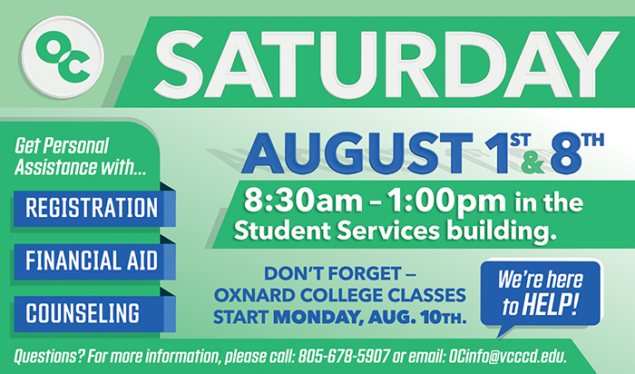 OC Saturday events on August 1st and 8th from 8:30am - 1:00pm.