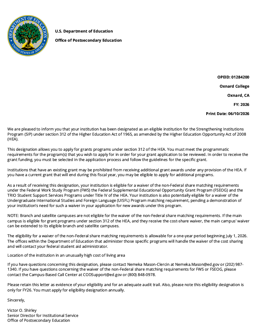 HSI eligibility letter FY 2026