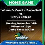 OC Women’s Basketball vs. Citrus College (Home Game) 