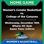 OC Women’s Basketball vs. College of the Canyons (Home Game) 