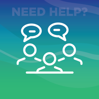 Graphic of People asking questions, with text that reads: NEED HELP?