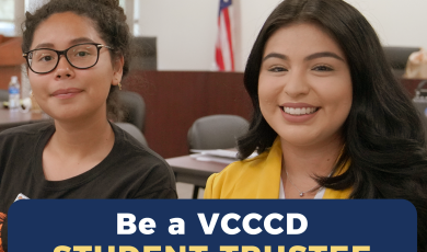 Student Trustee Jessica Martinez and ASVC member sitting in 