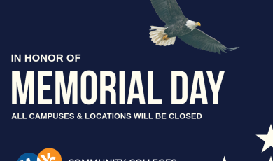 Memorial Day graphic with a flying bald eagle, red and white