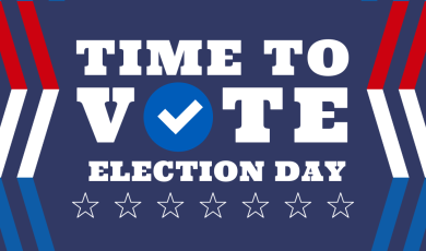 Graphic with bold text saying 'Time to Vote' with 