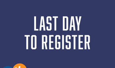 Graphic with bold text saying 'Last Day to Register
