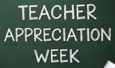 Announcing Teacher Appreciation Week with chalkboard and sch