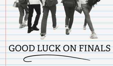 Students walking with backpacks and the text “Good Luck on F