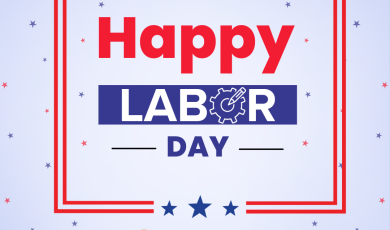 "Happy Labor Day" text with red and blue colors, s