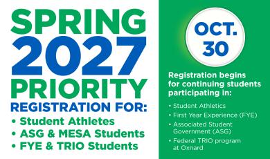 Oct. 30: Spring 2027 Priority Registration
