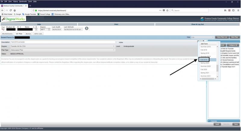 fig. 10 DegreeWorks Choosing a Term