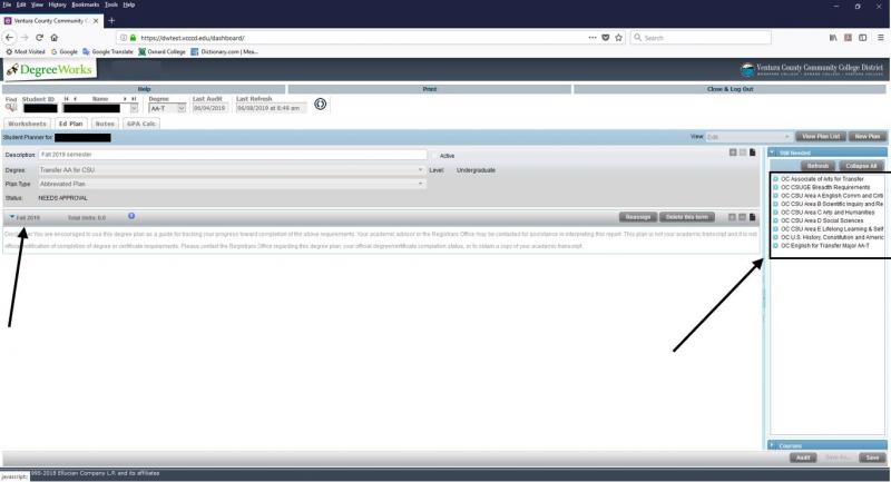 fig. 11 DegreeWorks Examining Still Needed Pane