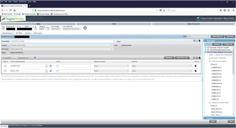 fig. 16 DegreeWorks Adding Class Completed