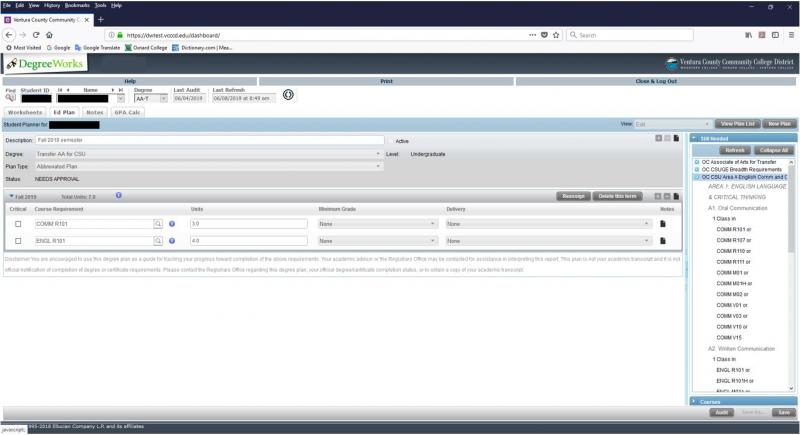 fig. 16 DegreeWorks Adding Class Completed