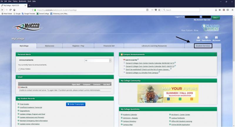 fig. 01 Student Portal Homepage