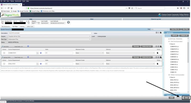 fig. 21 DegreeWorks Save Ed Plan