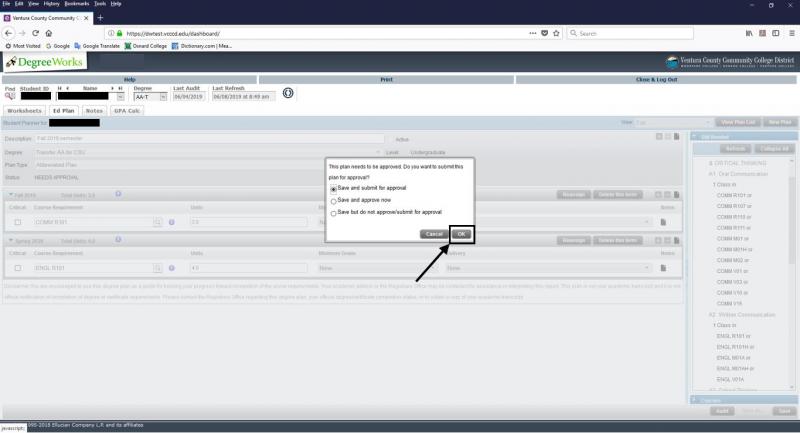 fig. 22 DegreeWorks Save and Submit for Approval