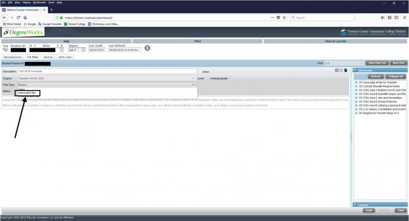 fig. 08 DegreeWorks Choose Status