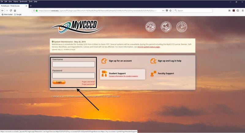 MyVCCCD Portal Login Page