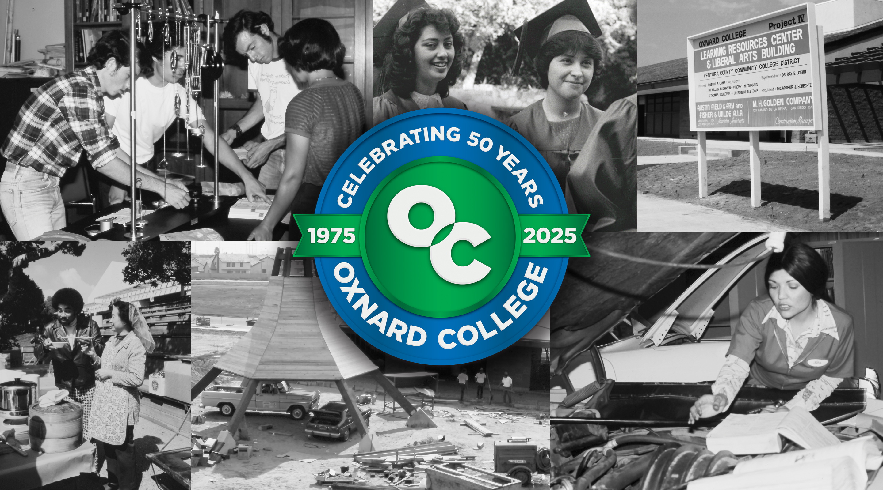 Celebrating 50 Years — Collage of old campus photos.