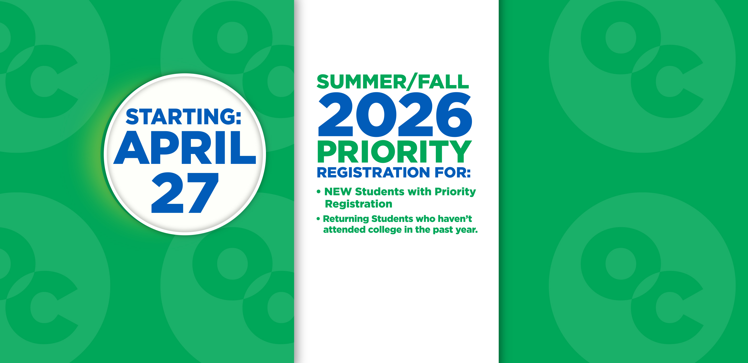 Summer/Fall 2026 Priority Registration Begins April 27th 
