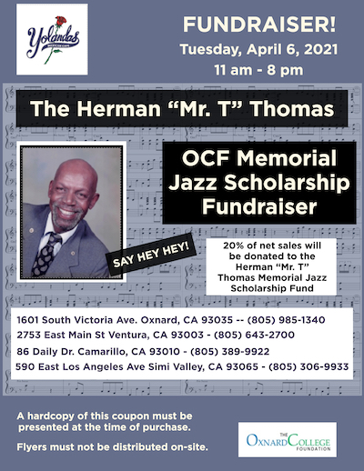 flyer for Fundraiser event to support Herman "Mr.T" Thomas Memorial Jazz Scholarship