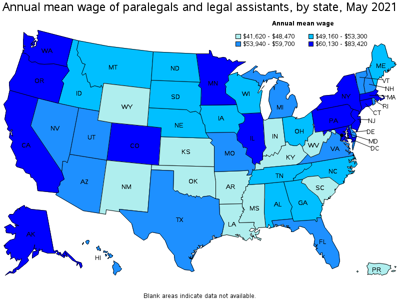 Bureau of Labor Statistics Average Mean Wage for Paralegals