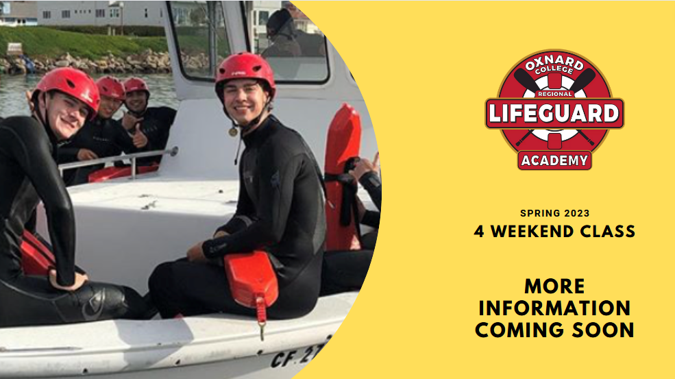 Lifeguard students sitting on bow of the boat. Oxnard College Lifeguard Academy Spring 2023 four weekend class more information is coming soon.