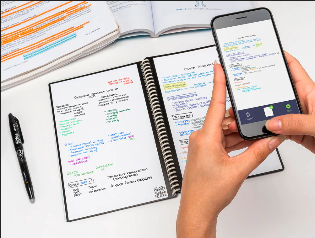 A Rocketbook's pages are being mirrored on a smartphone