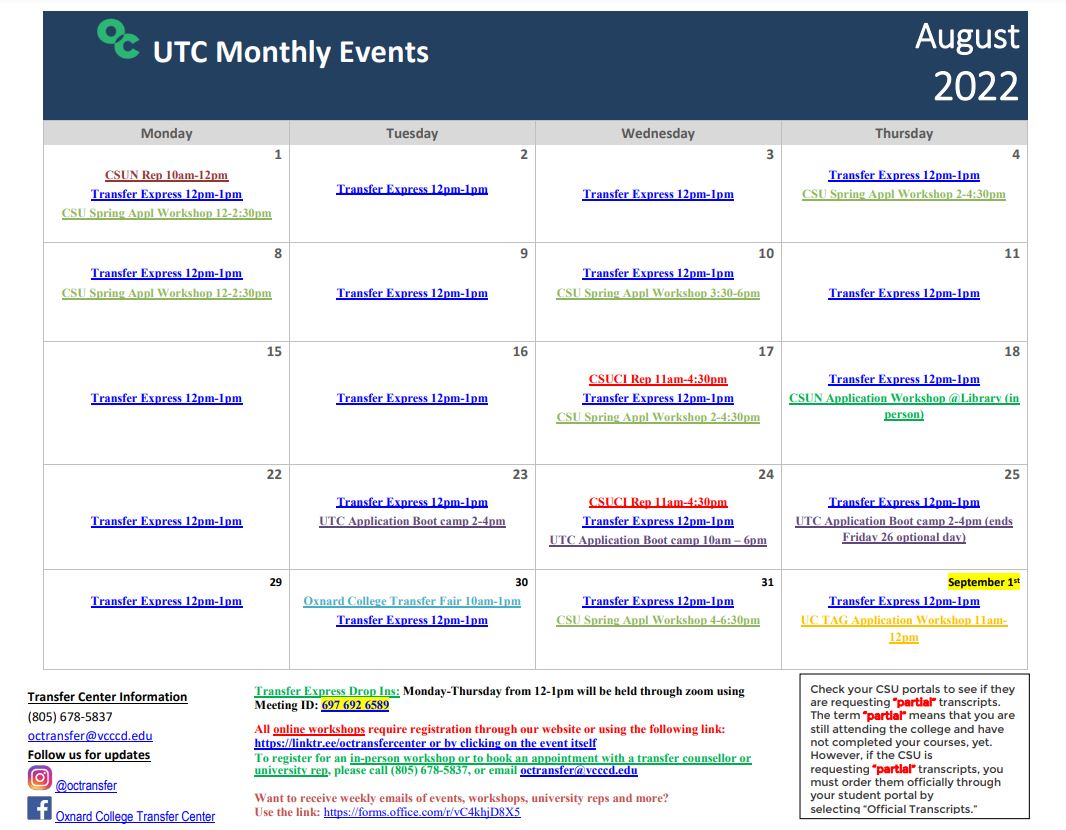 August 22 UTC Calendar of Events