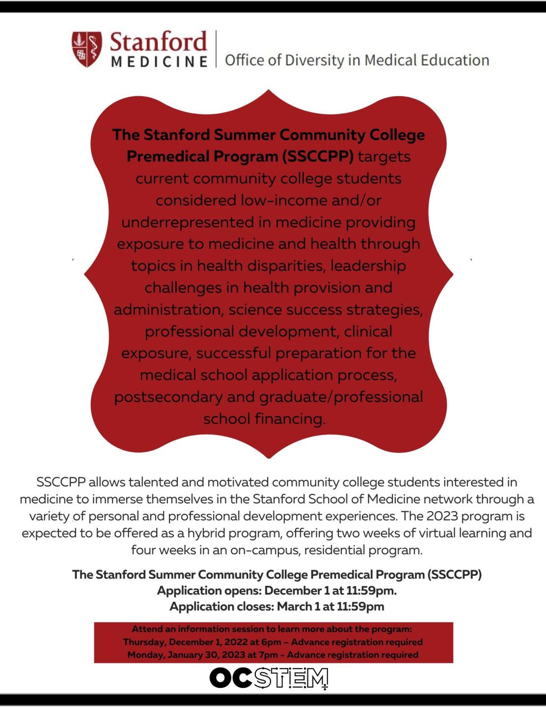 The Stanford Summer Community College Premedical Program (SSCCPP)