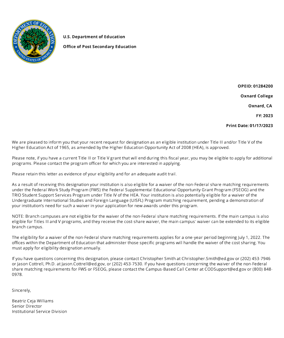 HSI eligibility letter 2023