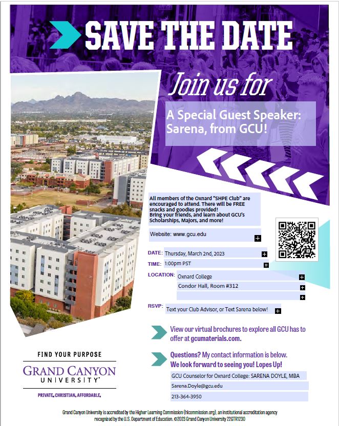 Oxnard SHPE Club Grand Canyon University flyer