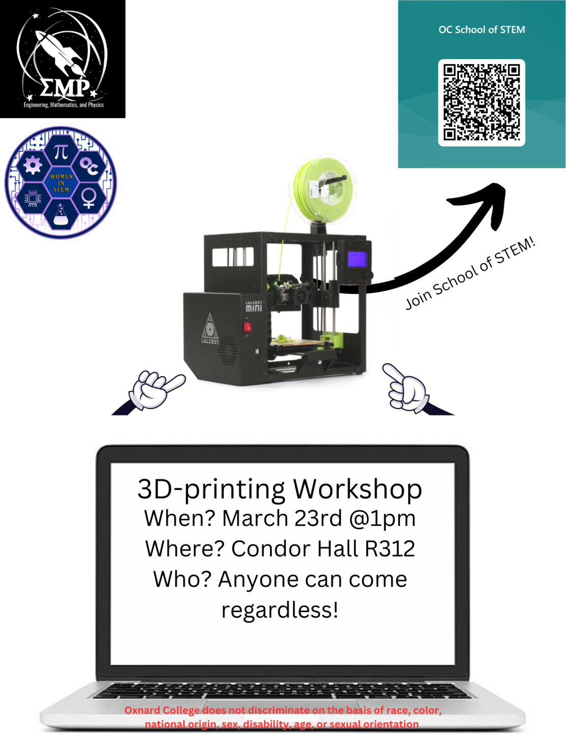 EMP and Women in STEM Club 3D Print Workshop Invitation 