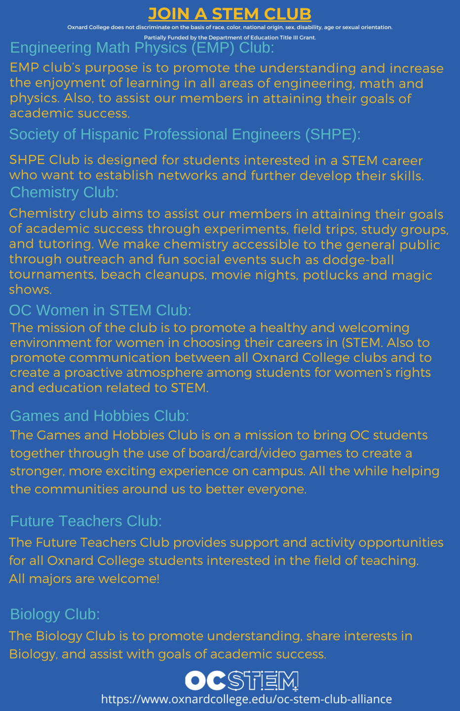 Fall 23 STEM Club list flyer