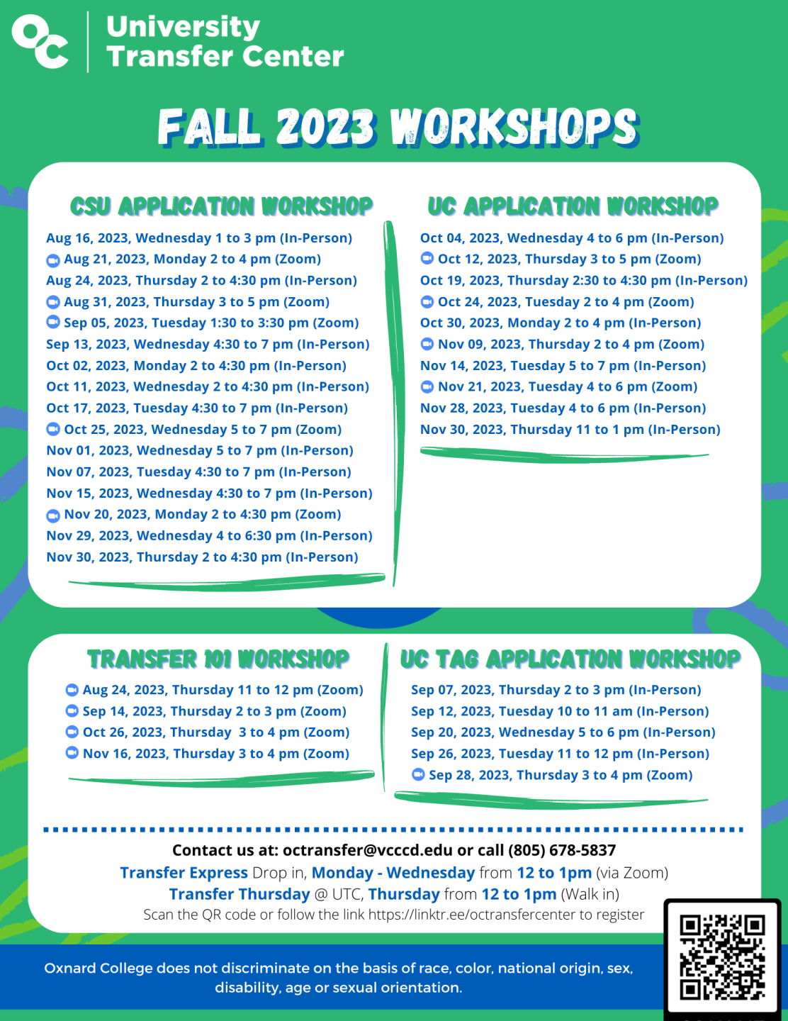 Fall 23 Workshops schedule