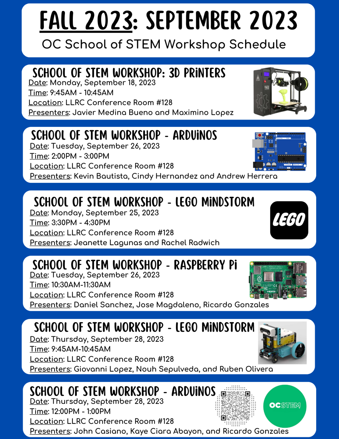 Fall 23 Schedule of Workshops flyer