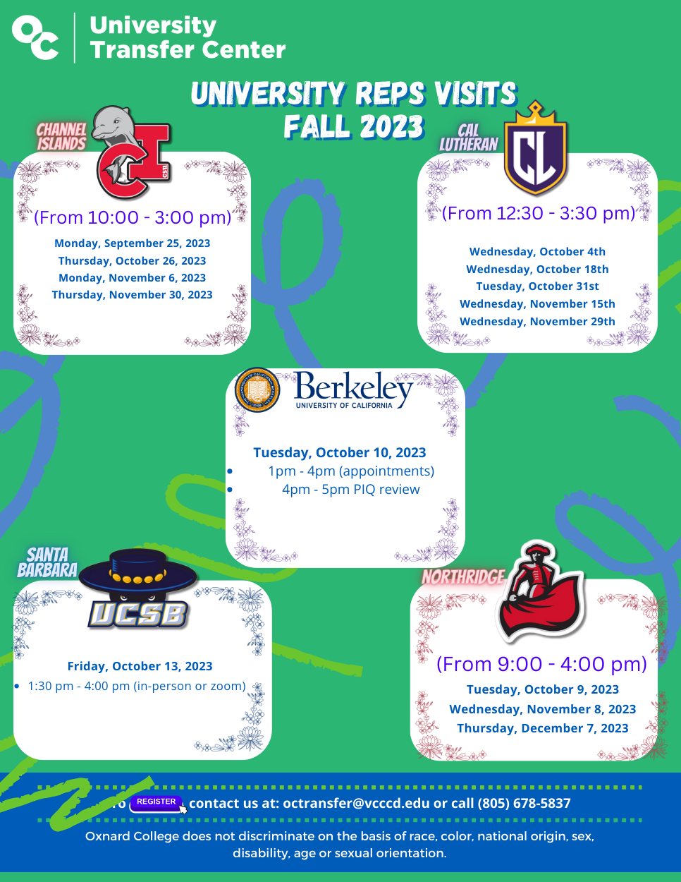 University Reps - Fall 2023 schedule