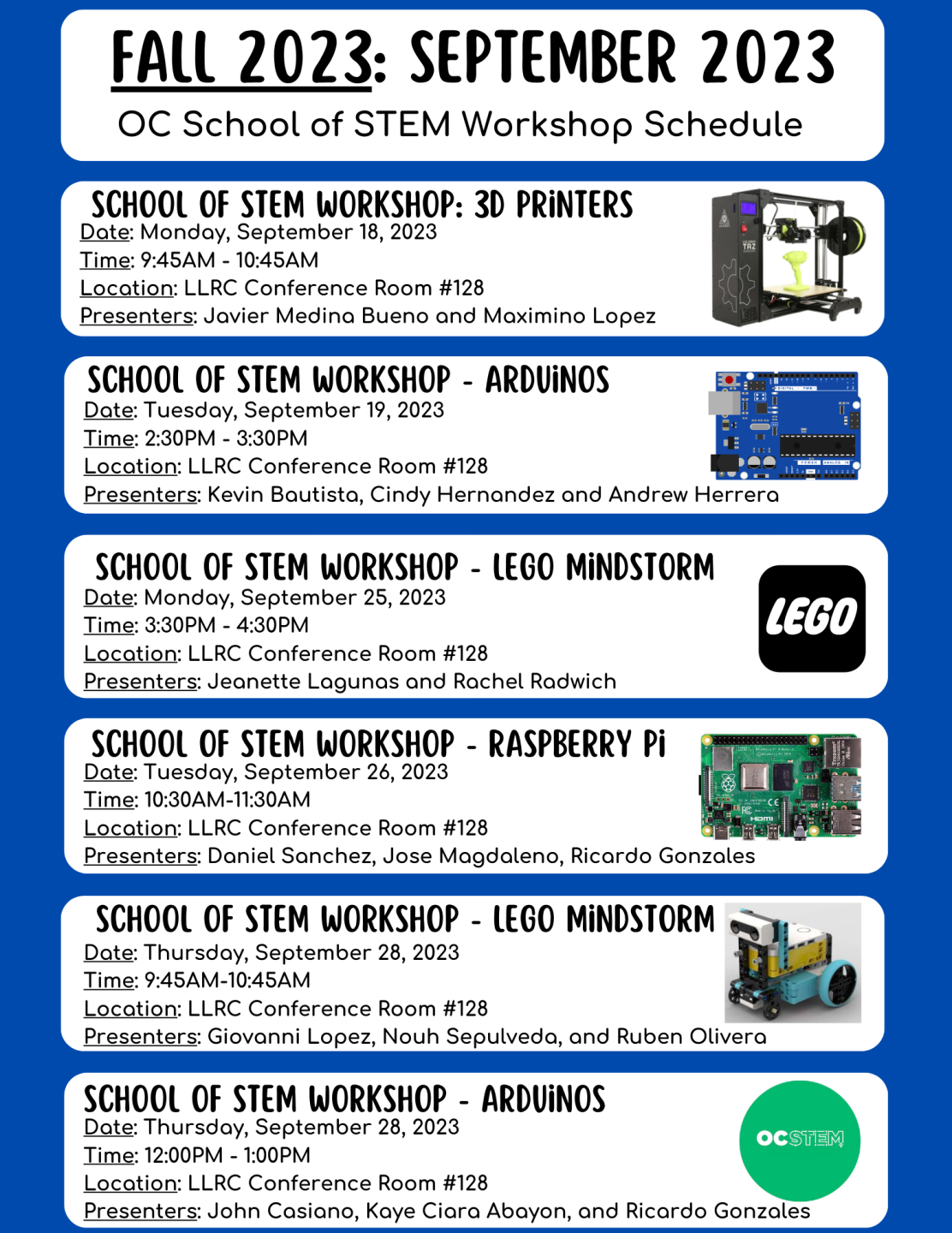 Fall 23 September Workshop Schedule