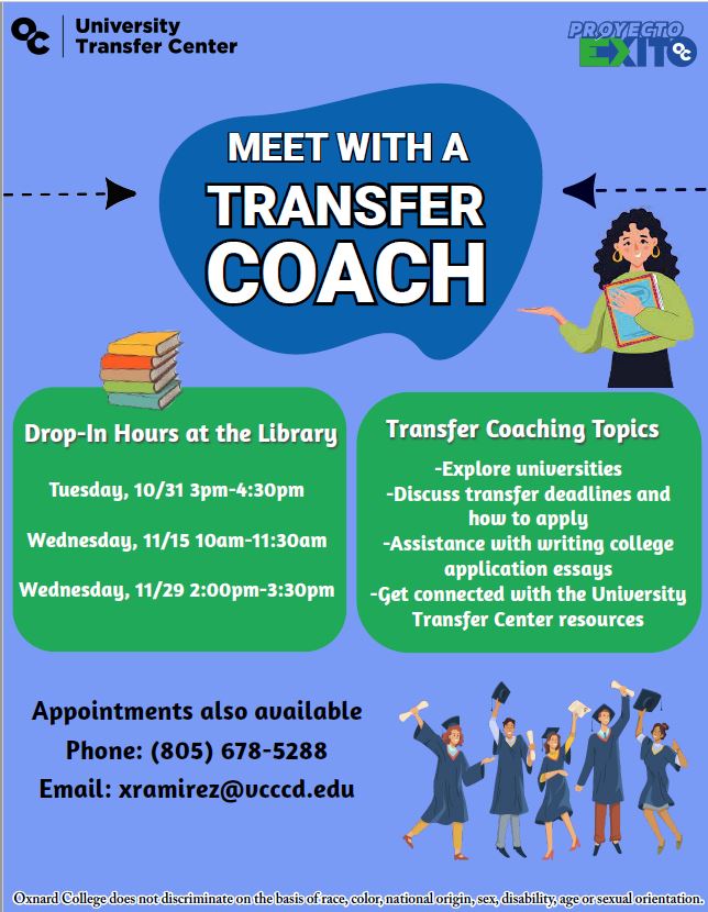 Meet with the Transfer Coach inside Library flyer 