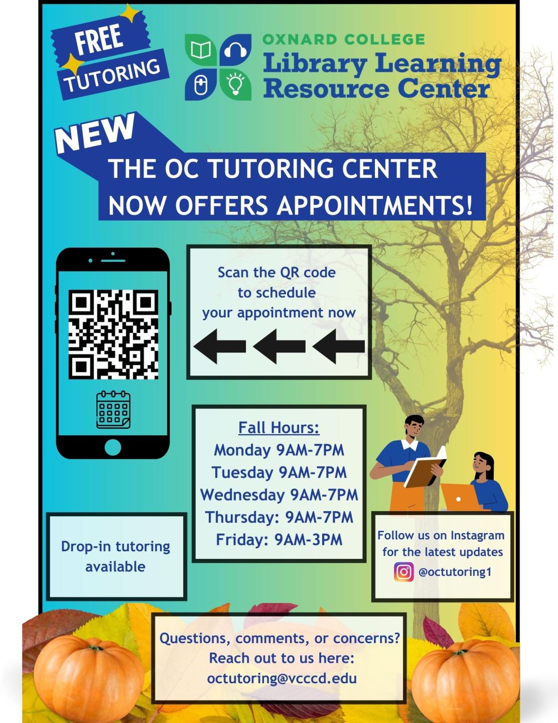 OC Tutoring Fall 2023 Hours