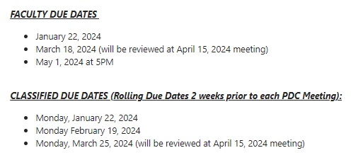 PDC due dates