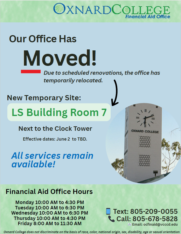 the financial aid office is temporarily relocated to LS-7 from june 2nd-TBD