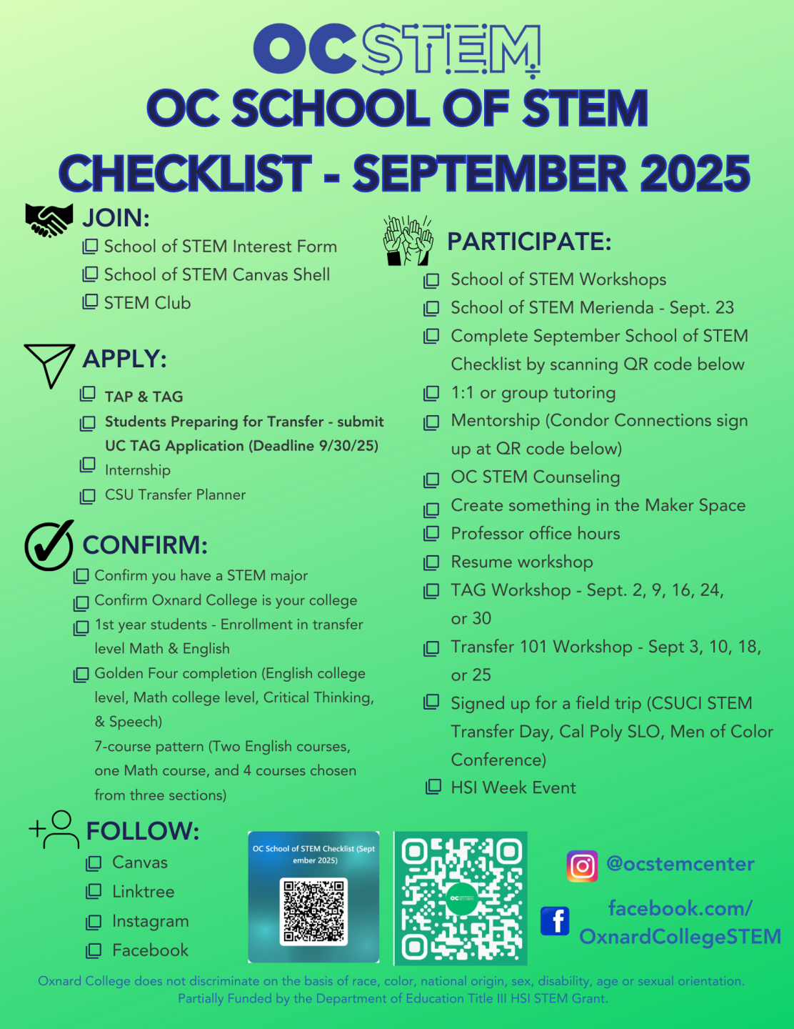 September School of STEM Checklist