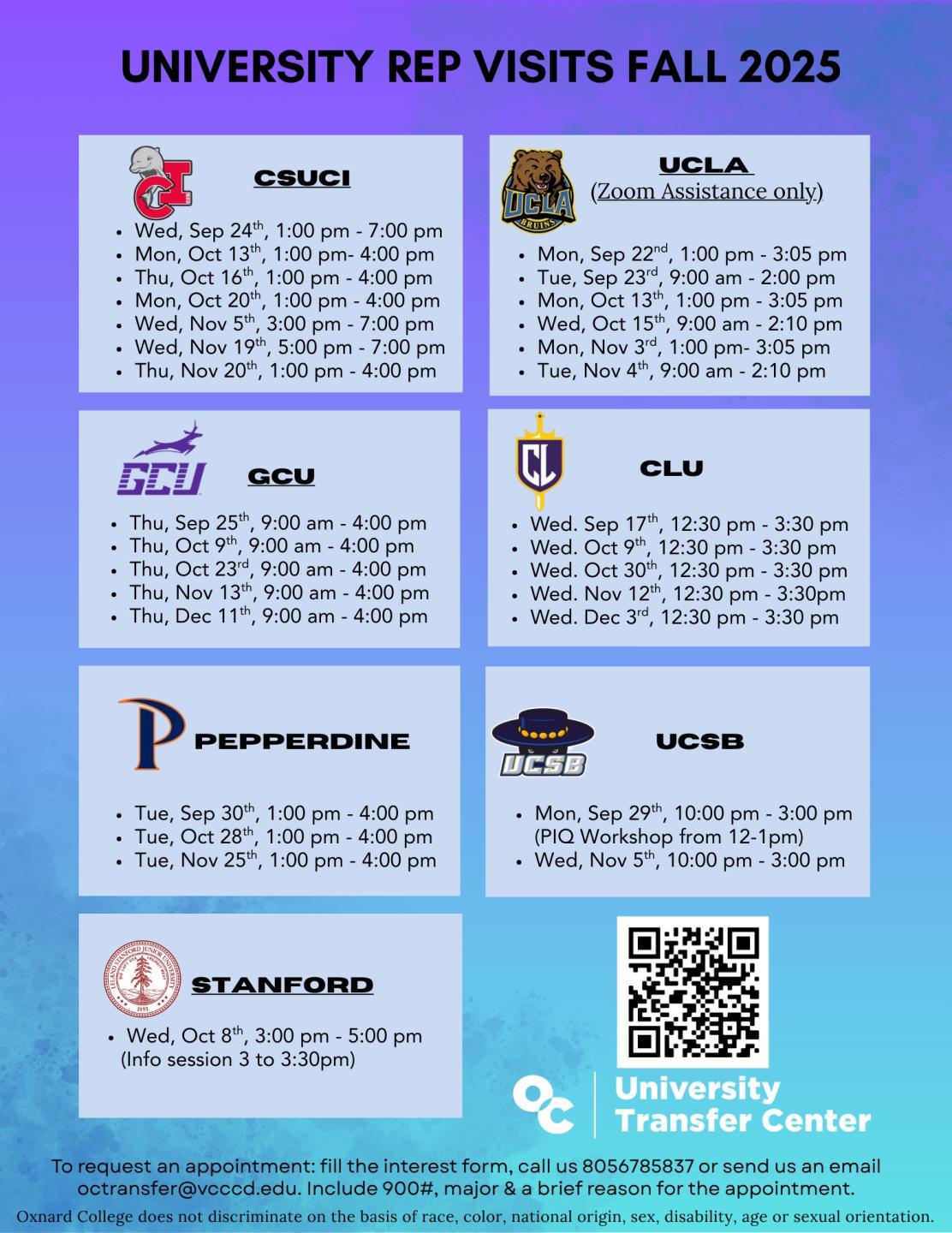 University Reps Visits for Fall 2025