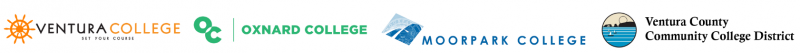 VCCCD District Logos: Ventura College, Oxnard College, Moorpark College, Ventura County Community College District